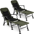 Goplus Oversized Foldable Fishing Chair for Adults, 2 Pack Heavy Duty All-Terrain Camping Chair with Detachable Footrest, Padded High-Back, Adjustable Feet, Portable Recliner for Outdoor Patio Beach