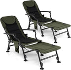 Goplus Oversized Foldable Fishing Chair for Adults, 2 Pack Heavy Duty All-Terrain Camping Chair with Detachable Footrest, Padded High-Back, Adjustable Feet, Portable Recliner for Outdoor Patio Beach