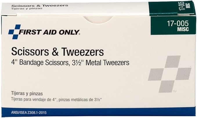 First Aid Only 17-005 Bandage Scissors and Forceps Tweezers Set for First Aid and More