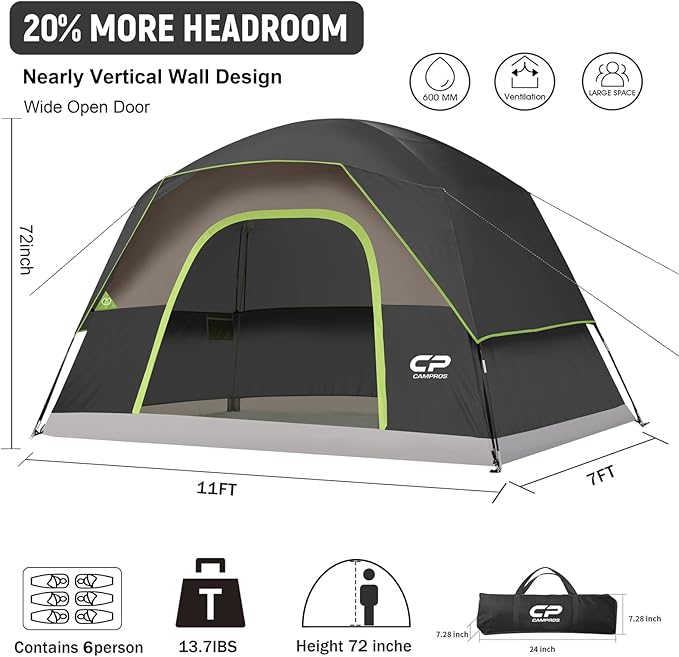 Tents for Camping 6 Person Tent Waterproof Windproof Double Layer Family Camping Tent, Easy Setup Dome Tent with Large Mesh Windows & Wider Door for Outdoor Camping & Hiking