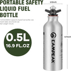 liquid Fuel Bottle 0.5L for Outdoor Camping with Safety Valve