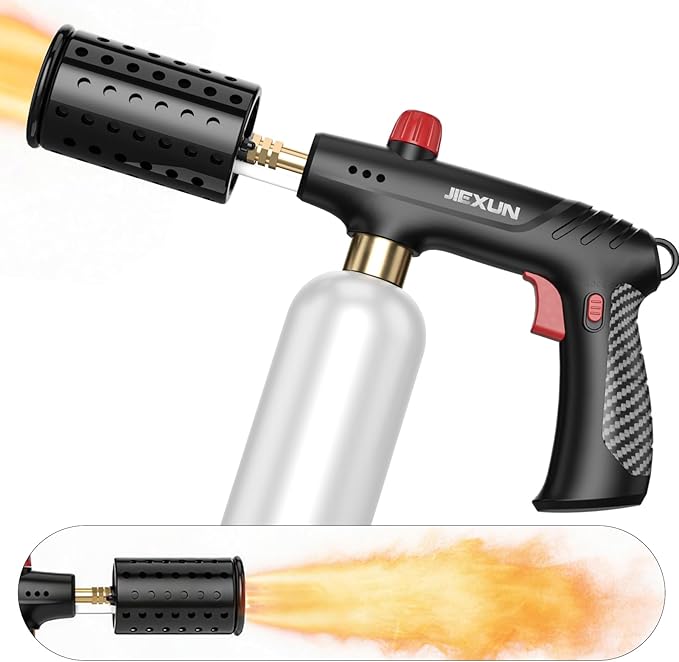 Propane Torch Gun, Adjustable Propane Flame Thrower Gun with Safety Lock, Powerful Propane Fire Starter Blow Torch for Camping Grill, Cooking, Campfire & Charcoal Lighting,Tank Not Included, Black