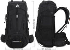 Bseash 60L Hiking Camping Backpack with Rain Cover, Waterproof Large Capacity Outdoor Sport Travel Daypack Climbing Touring (Black)