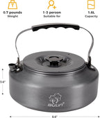 Bulin Camping Kettle, Large Portable Stovetop Tea Kettle Fast Heating Boiling Hot Water for Open Fire Lightweight Coffee Pot with Anti-Scald Handle & Carry Bag for Outdoor Hiking，Grey-1.6L