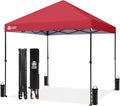 CROWN SHADES 8x8 Pop Up Canopy - Patented Center Lock One Push Instant Outdoor Canopy Beach Tent with STO-N-Go Bag 8 Stakes & 4 Sand Bags,Red