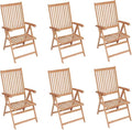 Reclining Patio Chairs 6 pcs,Bistro Table and Chairs Outdoor,Portable Camping Chair,Lawn Chair,Garden Chair,7 Reclining Positions,for Yard, Balcony, Porch, Solid Teak Wood