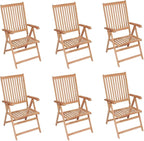 Reclining Patio Chairs 6 pcs,Bistro Table and Chairs Outdoor,Portable Camping Chair,Lawn Chair,Garden Chair,7 Reclining Positions,for Yard, Balcony, Porch, Solid Teak Wood