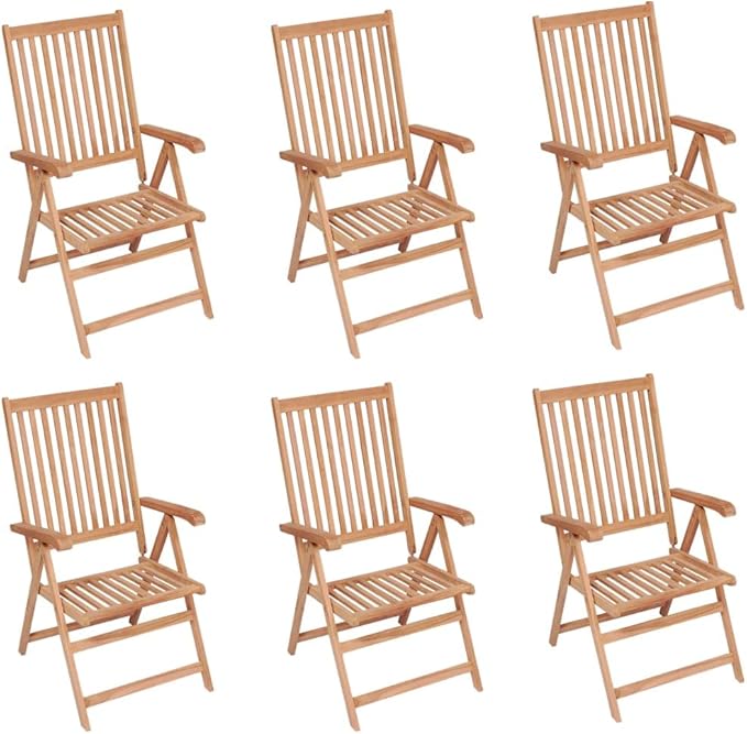 Reclining Patio Chairs 6 pcs,Bistro Table and Chairs Outdoor,Portable Camping Chair,Lawn Chair,Garden Chair,7 Reclining Positions,for Yard, Balcony, Porch, Solid Teak Wood