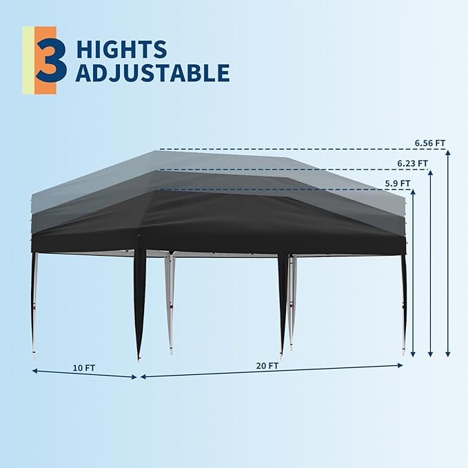 10x20 Pop Up Canopy with 0/4/6 Sidewalls, Beach Ten with One Push Setup, Heavy Duty Outdoor Instant Canopy Tent with Portable Roller Bag, Silver Coated Top, 3 Adjustable Height, Sandbags