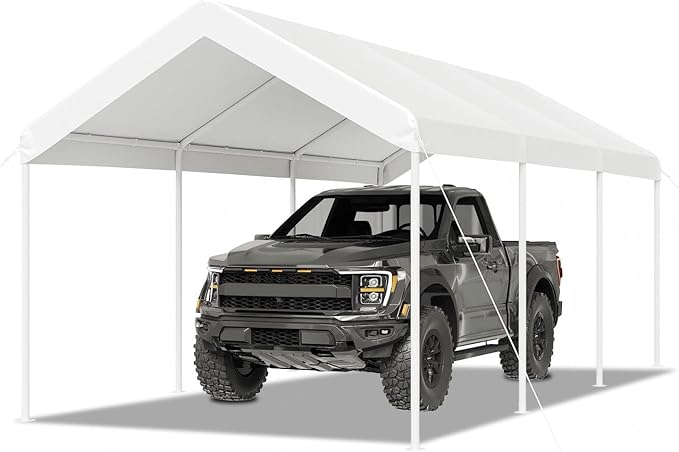 Aoxun 10x20 FT Carport Heavy Duty Car Canopy with Tarp & Wind Resistance Portable Garage Car Tent Outdoor Car Port with Tear Resistant Canopy, No Sidewall - Milky White