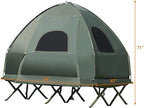 Double Tent Bed, Portable Camping Tent with Air Mattress and Pillow, Folding Camping Cot of Metal Frame, Double Sleep Bag with Polyester Canopy, for Outdoor Family Camping Picnic - Military Green