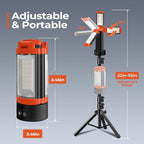 Rechargeable 12000mAh Camping Light with Adjustable Stand, Cordless Work Light with 3 LED Lamp Heads, 2200 Lumens Dimmable Magnetic Emergency Flashlight with Detachable Tripod, Orange