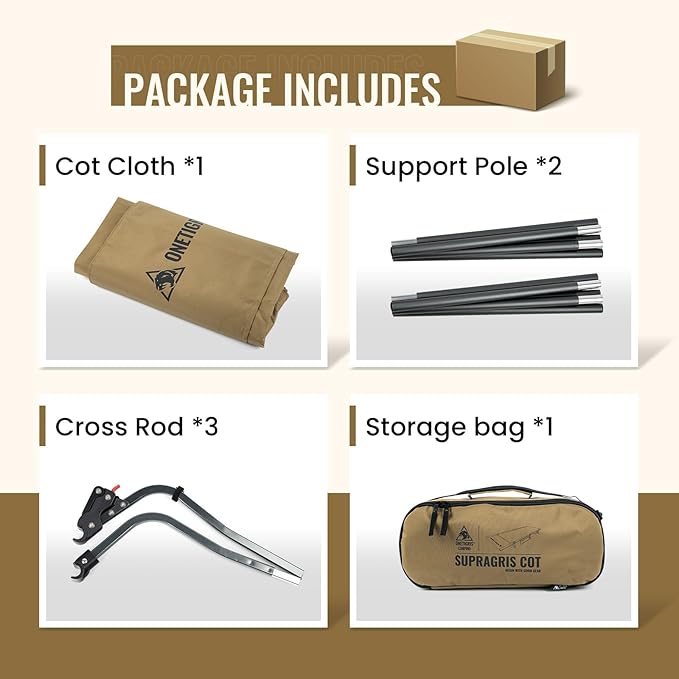 ONETIGRIS SUPRAGRIS Camping Cot, Support Up to 400lbs, Lightweight Comfortable Folding Bed for Camping, Hiking, Backpacking, Travel, Car Trips, Office Nap