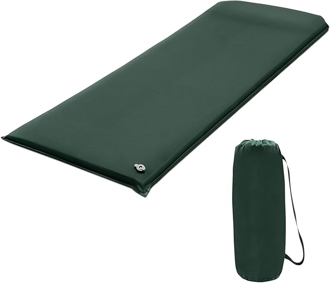 Tangkula Self Inflating Sleeping Pad, 3 Inch Inflatable Camping Mattress Pad with 9.5R Value, Insulated Foam Camping Mat with Pillow, Lightweight Camp Sleep Pad for Backpacking, Car, Tent
