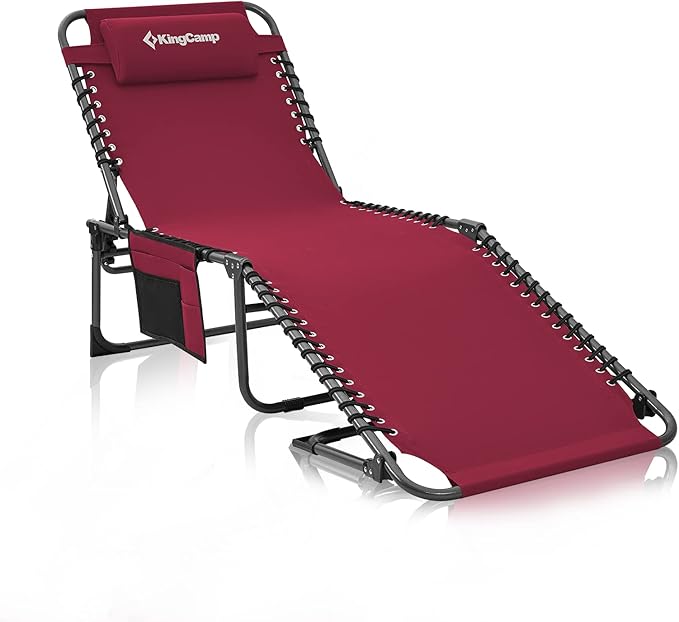 KingCamp Reclining Lounger Chair Camping Cots, 74.8" x 23.2" x 13.3", Wine