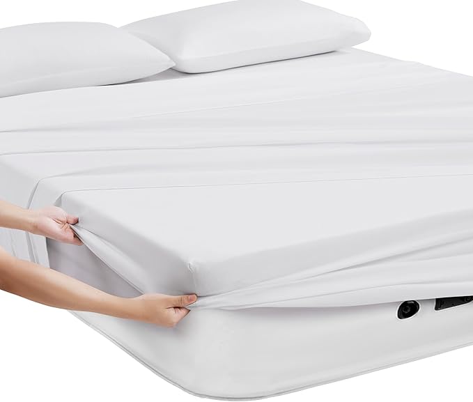 Camping Sheets Queen Size - Outdoor Air Mattress Sheet Set – Built-in Corner Straps for Air Mattress & Camping Use – Designed for Inflatable Beds & Tailgate Sleepovers, White