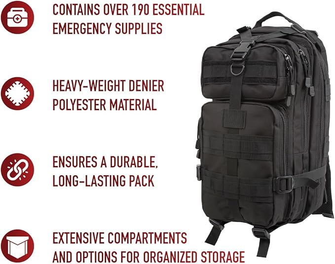 Rothco Trauma Kit Backpack - Includes Over 190 Emergency Survival Items for Any Situation - Black