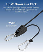1/8" Rope Tie Down Ratchet: 4 Pack of Adjustable Grow Light Hangers - Small Ratchet Straps for Various Hanging and Strapping