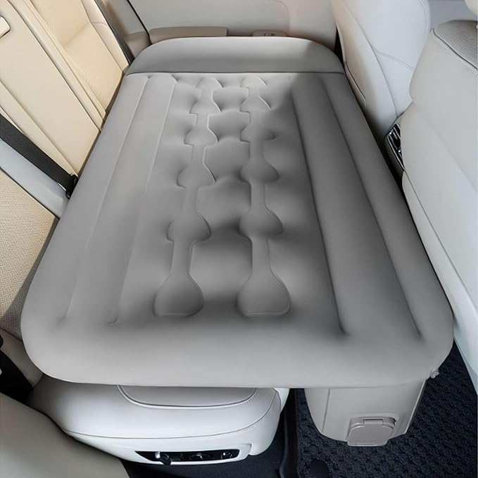 Inflatable Car Air Mattress Travel Bed, Thickened Car Camping Bed Sleeping Pad with Air Pump, Inflatable Pillows for Back Seat, Side Seat,Trunk Sleeping (Gray 1set)