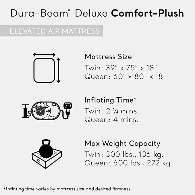 Intex 64413ED Dura Beam Elevated Fiber Tech Soft Air Mattress Bed w/Built in Pump & Portable Storage Case for Travel and Camping, Queen (2 Pack)