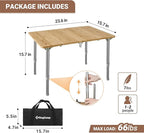 KingCamp Bamboo Folding Table Camping Table with Adjustable Height 4-Folds Compact Small Lightweight Portable Picnic Camp Table for Outdoor Backpacking Beach RV Travel Tailgating Barbecue, 1-2 People