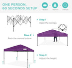 Best Choice Products 10x10ft Pop Up Canopy Tent, Outdoor Shade, 1 Person 1 Minute Set Up, Carry Case, 4 Weight Bags - Amethyst Purple