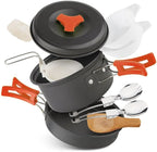 12 PCS Lightweight Camping Cookware Set – Non-Stick Pots, Pans & Utensils for Backpacking, Hiking & Outdoor Cooking – Compact Mess Kit for 2-3 People (Orange, Aluminum)