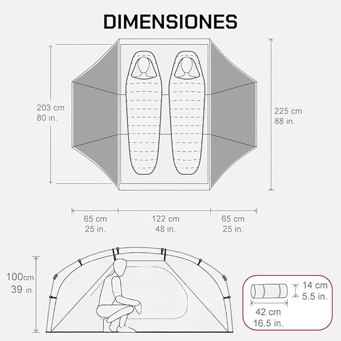 Lone Rider 2 Person Dome ADVTent - Lightweight Waterproof Shelter for Camping, Backpacking, Hiking - One Piece Pole Pitch System with Mesh Ventilation and Storage - Includes Carry Bag, Pegs, Awning