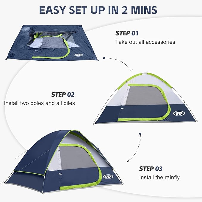 Camping Tent 2-4 Person, Waterproof Windproof Tent with Rainfly Easy Set up-Portable Dome Tents for Camping…
