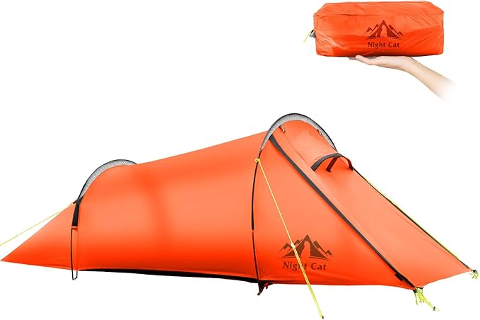 Night Cat Ultralight Tunnel Tent: Waterproof Lightweight Two People Backpacking Tent for Outdoor Camping Hiking Treeking with Double Layers Aluminum Poles and Footprint