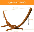 Lazy Daze Hammocks 12 FT Outdoor Arc Wood Hammock Stand, 2 Person Hard Pine Wood Hammock Stand with Carabiners and Chains for Outdoor Patio Garden Yard Poolside, 400lb Capacity, Brown