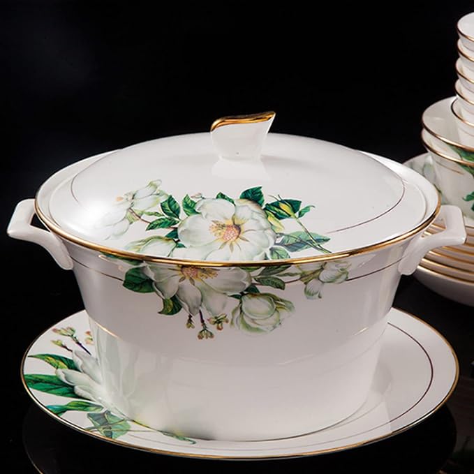 Bowl and Plate Sets White Ceramic Porcelain Decals Tableware Set Include Dinner Plate Dessert Plate Suitable for Family Hotel Restaurant