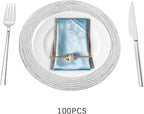 100 PCS Antique Charger Plates Bulk, 13'' Plastic Embossed Dinner Plate Chargers Round Floral Plates for Wedding Decorative Chargers for Table Dinner Kitchen Party Decoration (Silver)