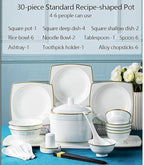 Ceramic Tableware Set Bone China Tableware Plates Ceramic Combination Tableware Set Porcelain Service for 10, Phnom Penh Tableware Set (30 Pieces)