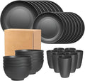 16/32pcs Tableware Set, Include Plates, Bowls Cups For Home Family Day Camping Picnic Party, Kitchen Supplies(32 Piece Set Black)