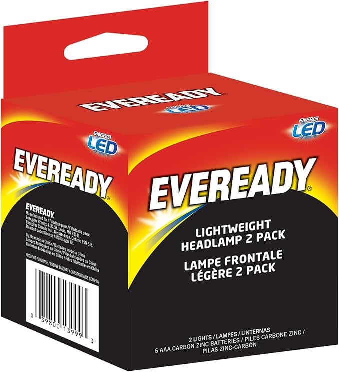 Eveready LED Headlamp, 200 Lumen, IPX4 Water Resistant, Durable Indoor and Outdoor Light with Shatterproof Lens, Batteries Included, 2 Pack