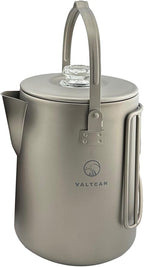Valtcan Titanium Percolator Coffee Maker World's First Full Titanium, 6-Cup 1.5L, 395g Ultralight, No Metallic Taste, CNC Filter, Glass Brew Viewer, Campfire & Stovetop, Grade 1 Ti, Carry Case
