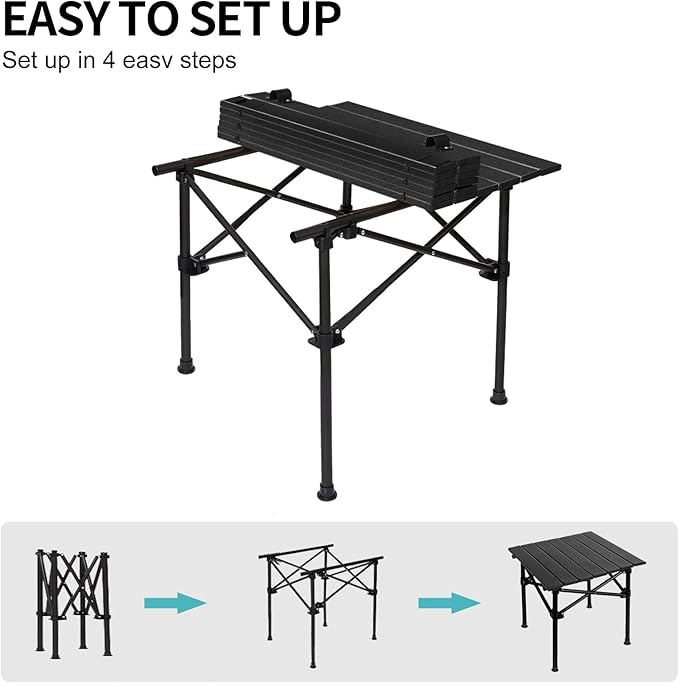 Camping Table Roll up Table,2-4 Person Portable Adjustable Height Roll up Aluminum Table with Carry Bag