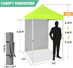 5x5 Pop Up Canopy Tent with One Sidewall, Instant Portable Beach Canopy, Outdoor Tent with Carry Bag for Camping, Sports, Tailgating, Events, Neon Green