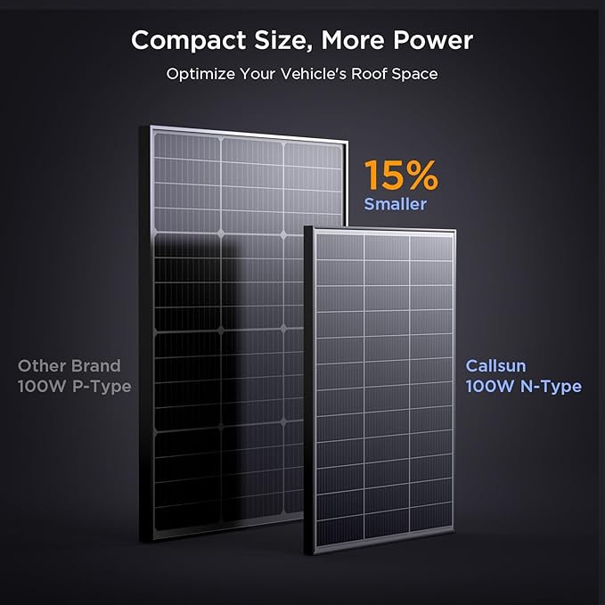 N-Type 16BB 100 Watt Solar Panel, 100W Solar Panel with 25% High Efficiency Monocrystalline PV Module, Compact Space-Saving for RV, Van, Marine and Off-Grid 12V System
