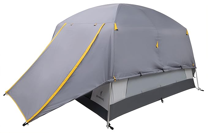 Browning Camping Glacier 4-Person Tent, Free-Standing Cabin Style with Full Coverage Fly