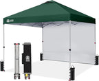 CROWN SHADES 12x12 Pop Up Canopy Tent Instant Commercial with 150D Silver Coated Fabric Including 1 Removable Sidewall, 4 Ropes, 8 Stakes, Weight Bags, STO 'N Go Bag, Forest Green