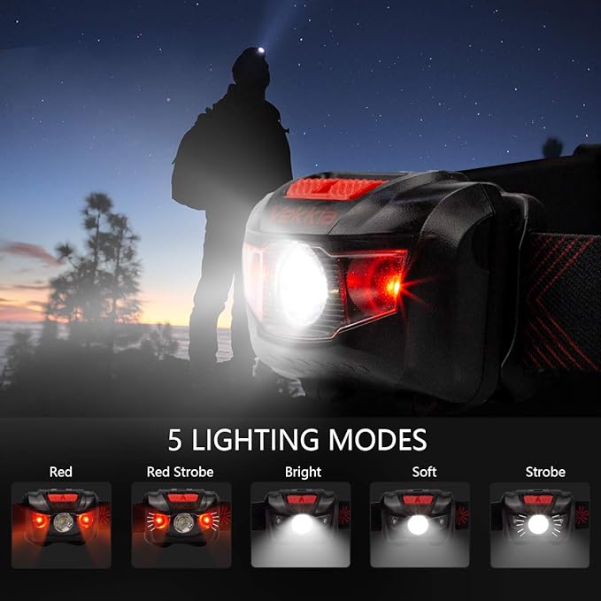 Vekkia Ultra Bright LED Headlamp Flashlight (2 Pack), White and Red Light Headlight with Adjustable Headband, IPX6 Waterproof Head Lamp for Outdoors,Camping,Running,Cycling,Hiking. Batteries Included