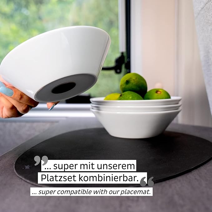 silwy® Non-Slip Magnetic Porcelain Bowls (Set of 2) - Ideal for Camping, Caravaning, and Boating - Stackable Without Rattling