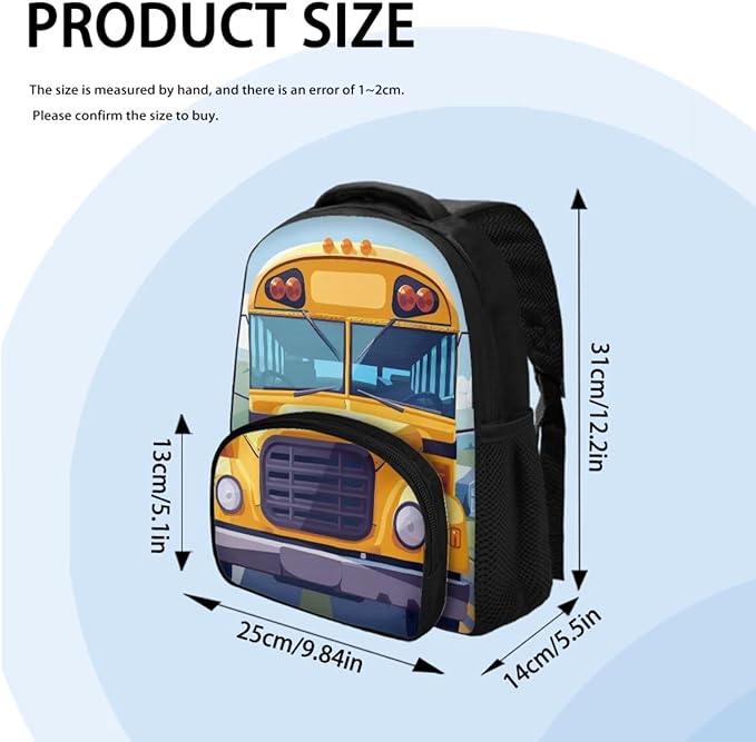 School Bus School Backpack for Boys 6-8 Kindergarten Book Bag with Lunch Box and Pencil Pouch Casual Daypack Laptop Backpacks Camping Travel Outdoor Kids Shoulder Bag
