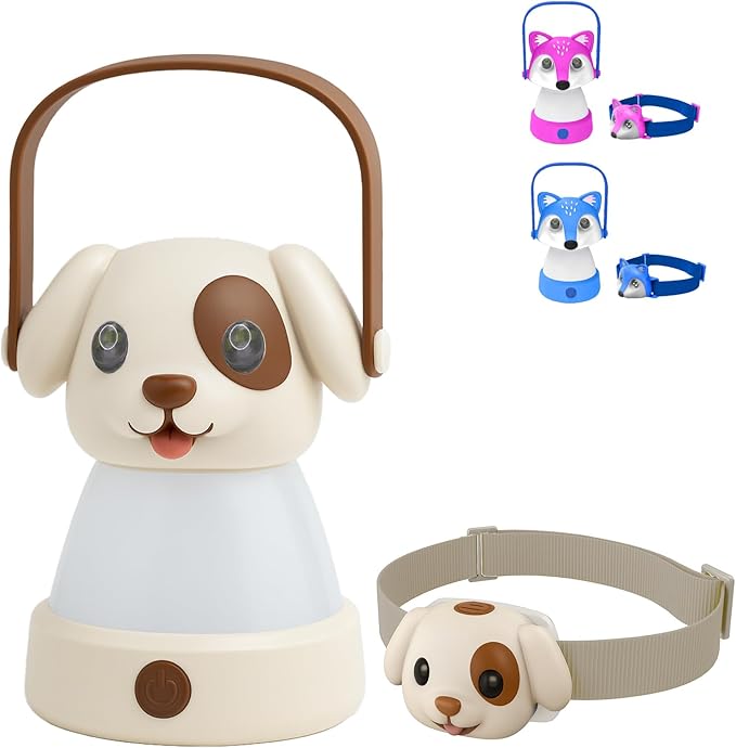 Kids Camping Essentials – LED Kids Lantern and Rechargeable Kids Headlamp Set | Multiple Purposes Kids Nightlight/Flashlight Toys –Holiday, Halloween N Birthday Gifts for Toddlers and Kids (Beige26)