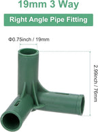 4 Pcs 19mm Greenhouse Frame Building Connectors, 3 Way Right Angle Pipe Fitting for Grape Trellis/Sunscreen Shed/Gardening Plant Stakes, Greenhouse Accessories [Green]