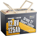 Power Queen Lithium Battery 12V 125Ah, Bluetooth Group 27 LiFePO4 Battery with Low-Temp Protection, 1600Wh Energy Max. 15000 Cycles for RV, Solar System, Trolling Motor