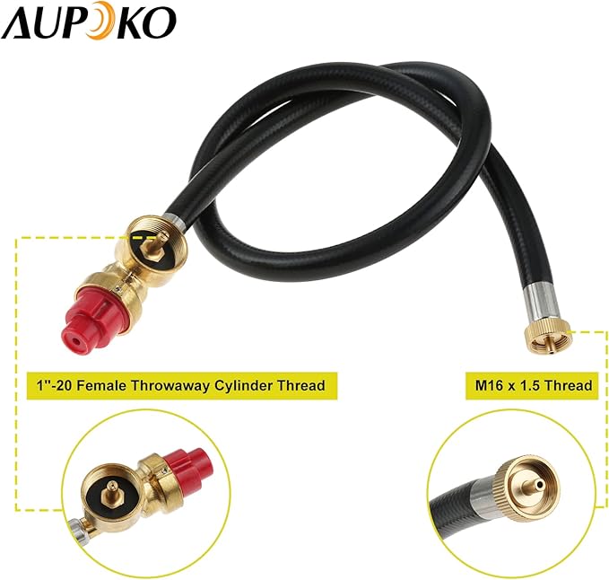 Aupoko Dual Fuel Camp Stove Replacement Hose, Portable Propane Stove Replacement 27.5 Inch Hose Convert to 1LB Disposal Bottle, M16 x 1.5 Propane Regulator Hose for Portable Stove