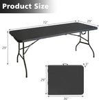 Portable 6Ft Plastic Folding Table, Heavy Duty 6ft Fold-in-Half Table with Carrying Handle, 6' Folding Utility Foldable Table for Picnic Party Camping Kitchen, Indoor/Outdoor (Black)